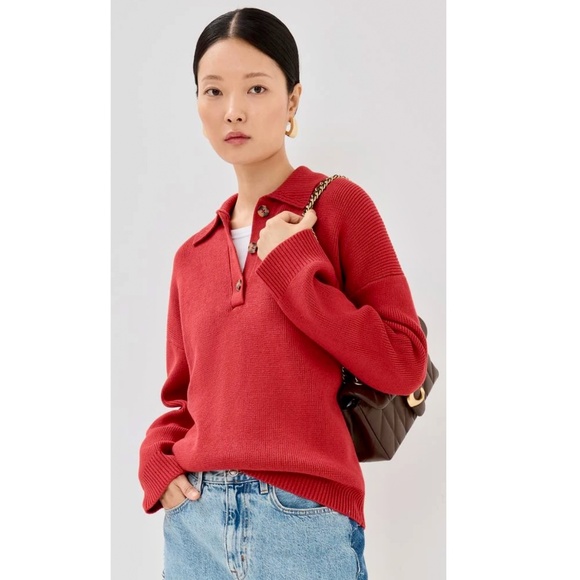 Reformation Sweaters - REFORMATION Brooklyn Organic Cotton Polo Sweater in Sundried Tomato - S